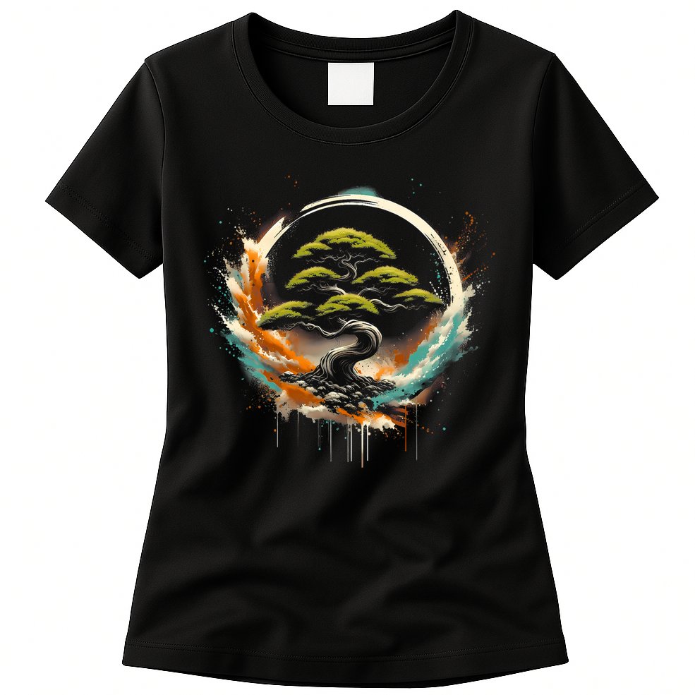 Bonsai Tree In Japanese Zen Buddhist Enso Circle Christmas Womens T-Shirt