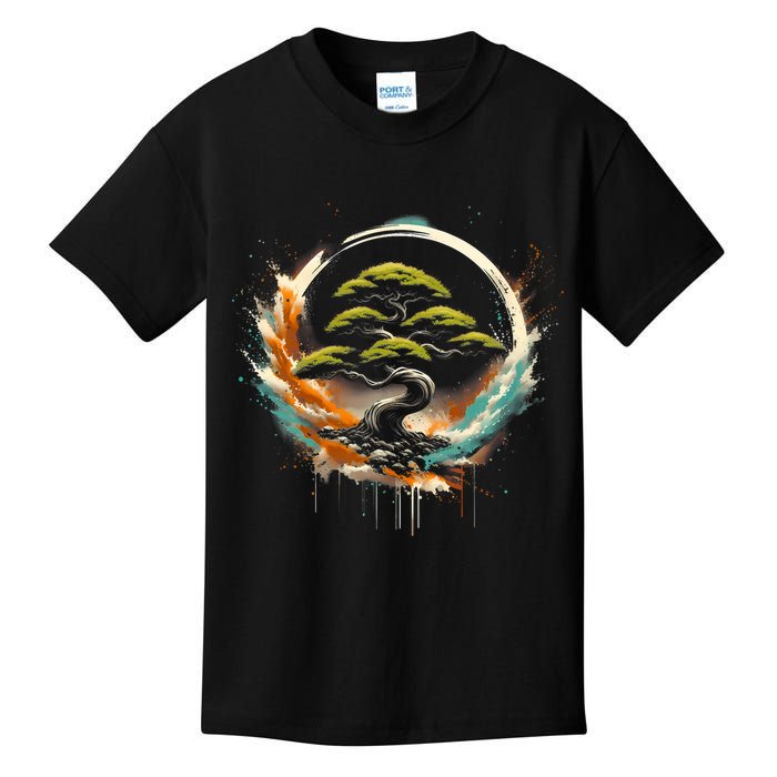 Bonsai Tree In Japanese Zen Buddhist Enso Circle Christmas Kids T-Shirt