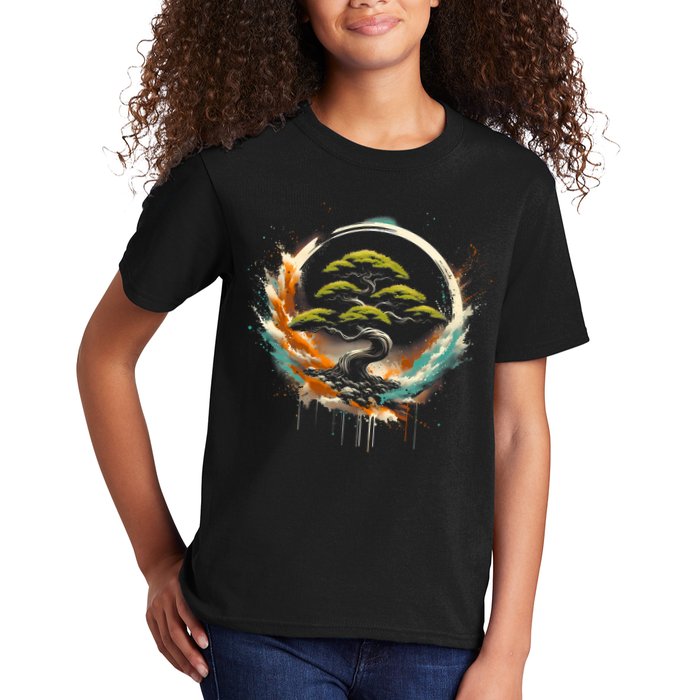 Bonsai Tree In Japanese Zen Buddhist Enso Circle Christmas Kids T-Shirt