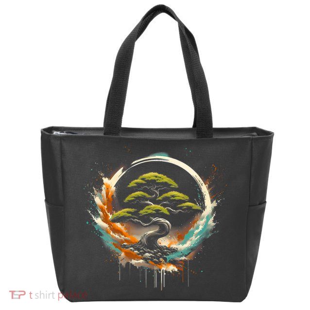 Bonsai Tree In Japanese Zen Buddhist Enso Circle Christmas Zip Tote Bag