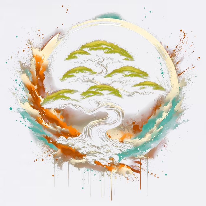 Bonsai Tree In Japanese Zen Buddhist Enso Circle Christmas Garment-Dyed Sweatshirt