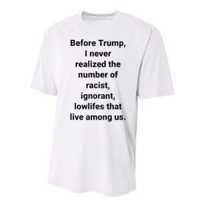 Before Trump I Never Realized The Number Of Racist Ignorant Lowlifes That Live Performance Sprint T-Shirt