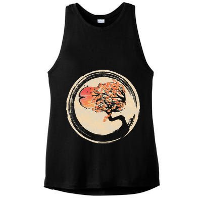 Bonsai Tree in Enso Circle Japanese Zen Ladies PosiCharge Tri-Blend Wicking Tank