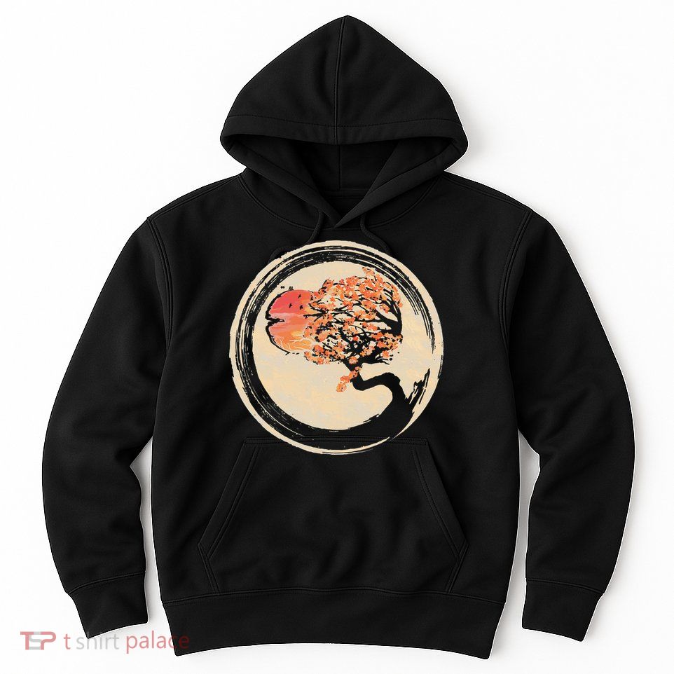Bonsai Tree in Enso Circle Japanese Zen Hoodie