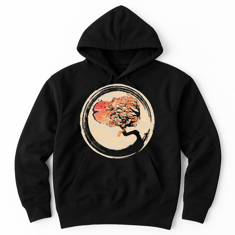 Bonsai Tree in Enso Circle Japanese Zen Hoodie