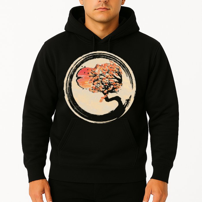Bonsai Tree in Enso Circle Japanese Zen Hoodie