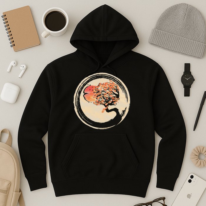Bonsai Tree in Enso Circle Japanese Zen Hoodie