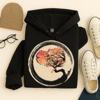 Bonsai Tree in Enso Circle Japanese Zen Hoodie