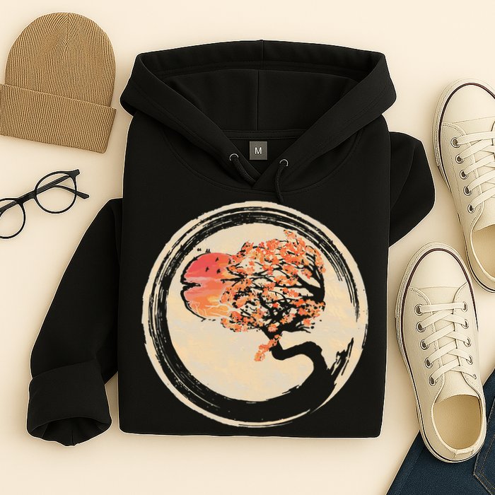 Bonsai Tree in Enso Circle Japanese Zen Hoodie