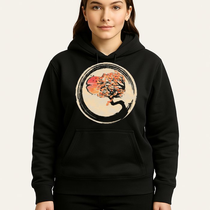 Bonsai Tree in Enso Circle Japanese Zen Hoodie