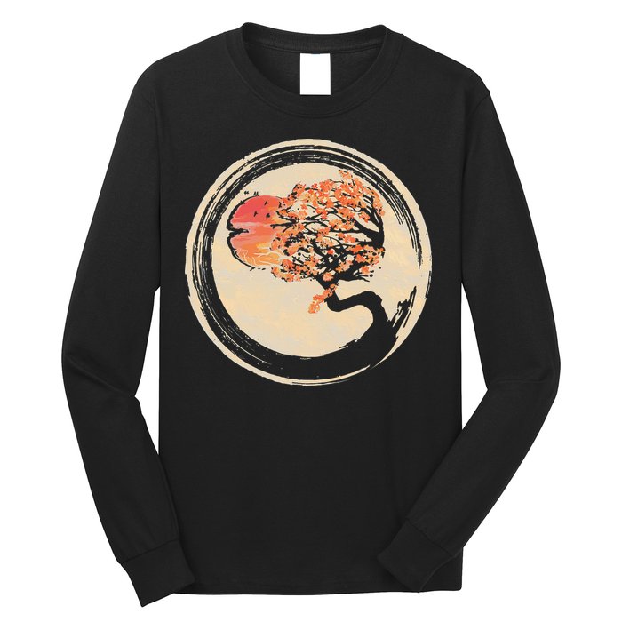 Bonsai Tree in Enso Circle Japanese Zen Long Sleeve Shirt