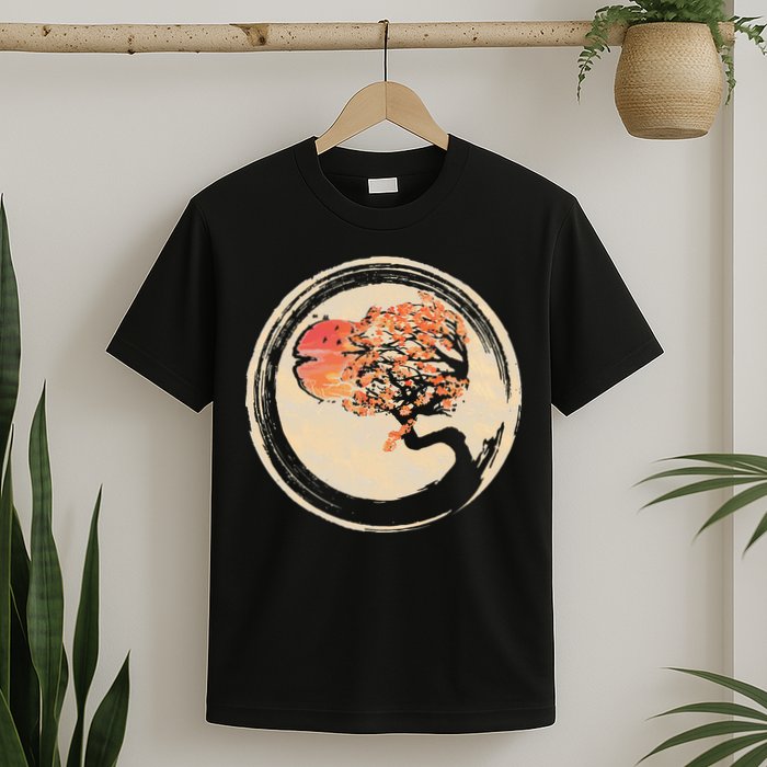 Bonsai Tree in Enso Circle Japanese Zen T-Shirt
