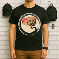 Bonsai Tree in Enso Circle Japanese Zen T-Shirt