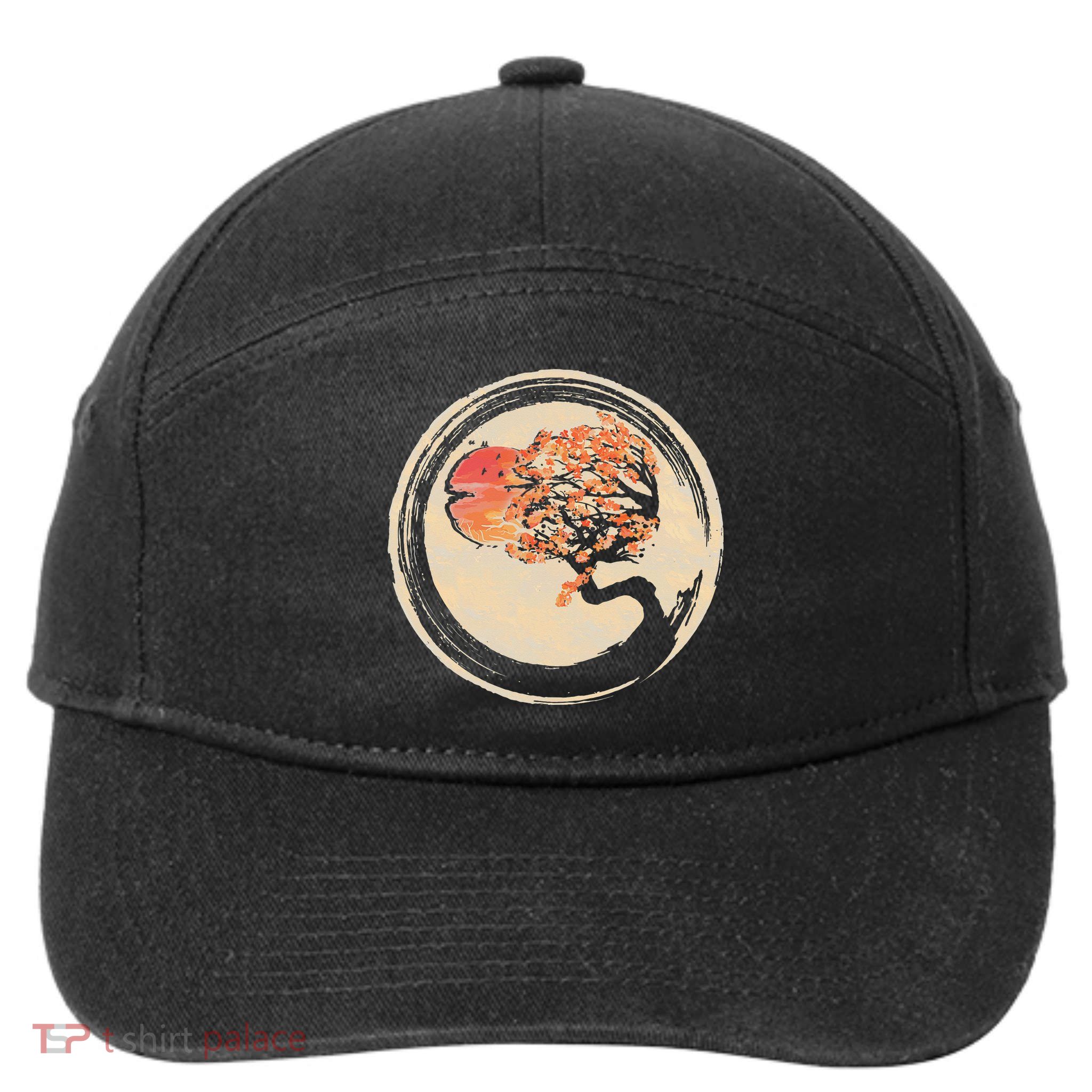 Bonsai Tree in Enso Circle Japanese Zen 7-Panel Snapback Hat