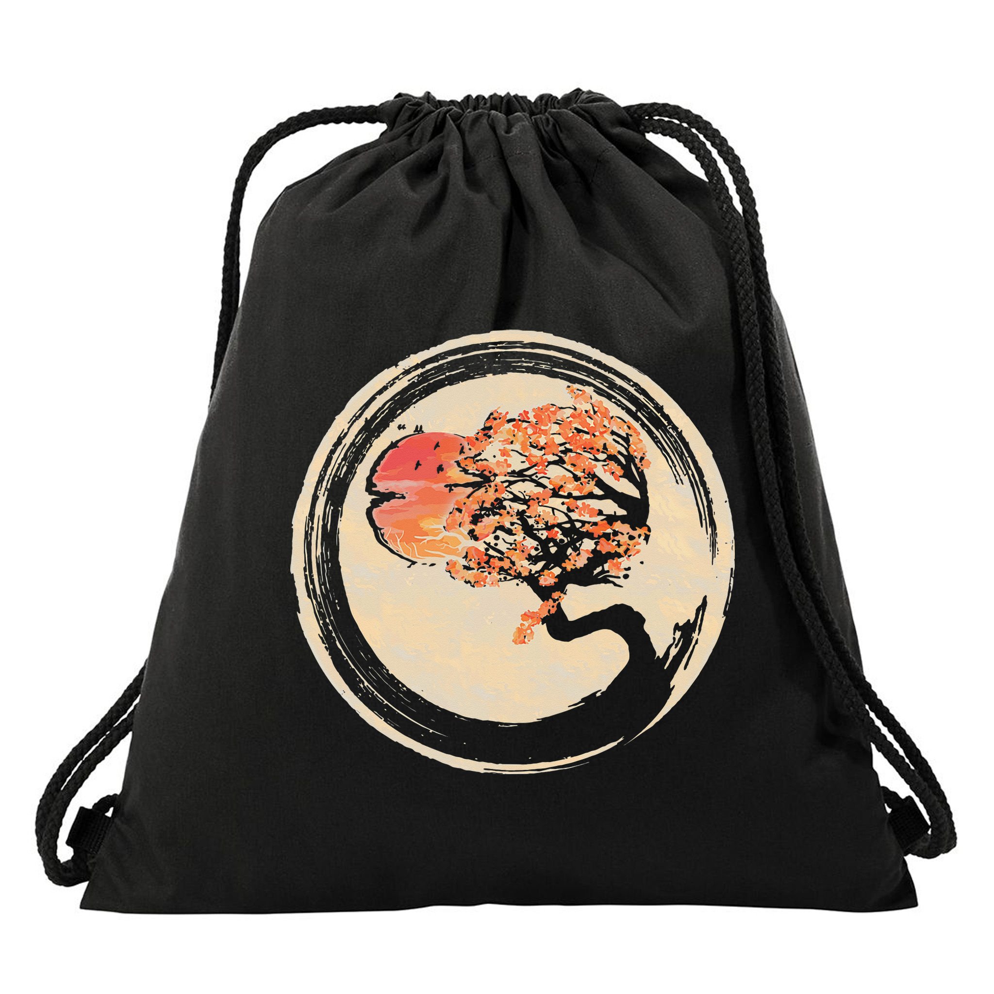 Bonsai Tree in Enso Circle Japanese Zen Drawstring Bag