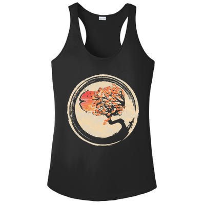 Bonsai Tree in Enso Circle Japanese Zen Ladies PosiCharge Competitor Racerback Tank