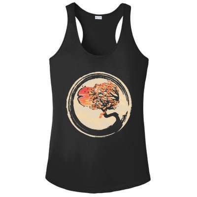 Bonsai Tree in Enso Circle Japanese Zen Ladies PosiCharge Competitor Racerback Tank