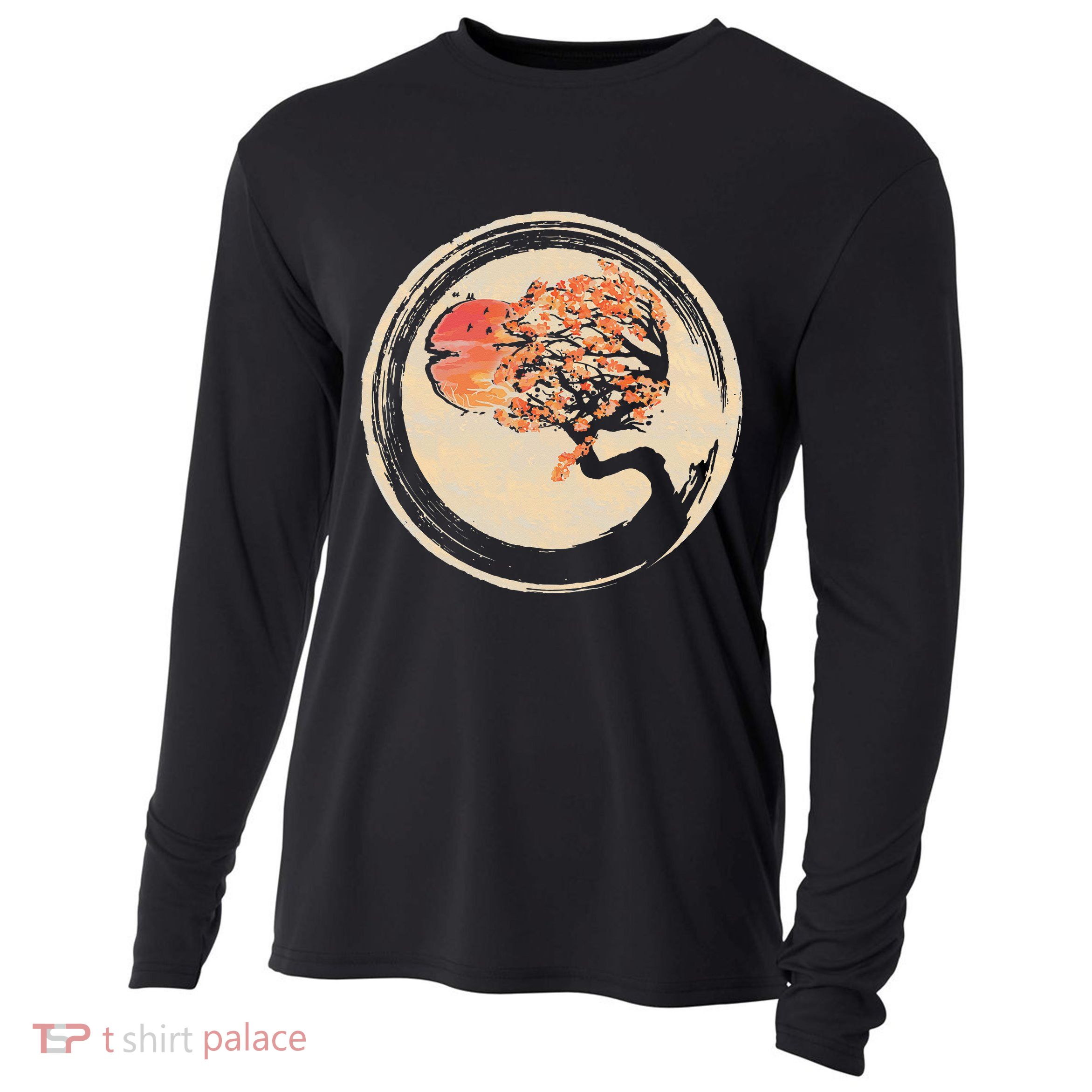 Bonsai Tree in Enso Circle Japanese Zen Cooling Performance Long Sleeve Crew