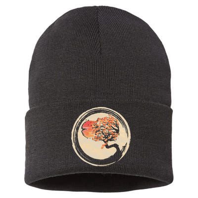 Bonsai Tree in Enso Circle Japanese Zen Sustainable Knit Beanie