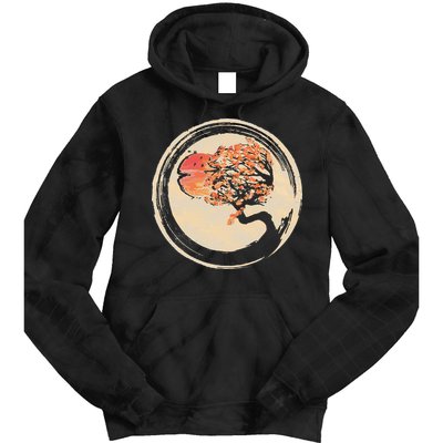 Bonsai Tree in Enso Circle Japanese Zen Tie Dye Hoodie