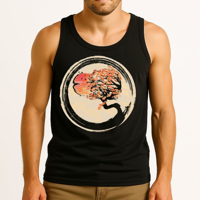 Bonsai Tree in Enso Circle Japanese Zen Tank Top