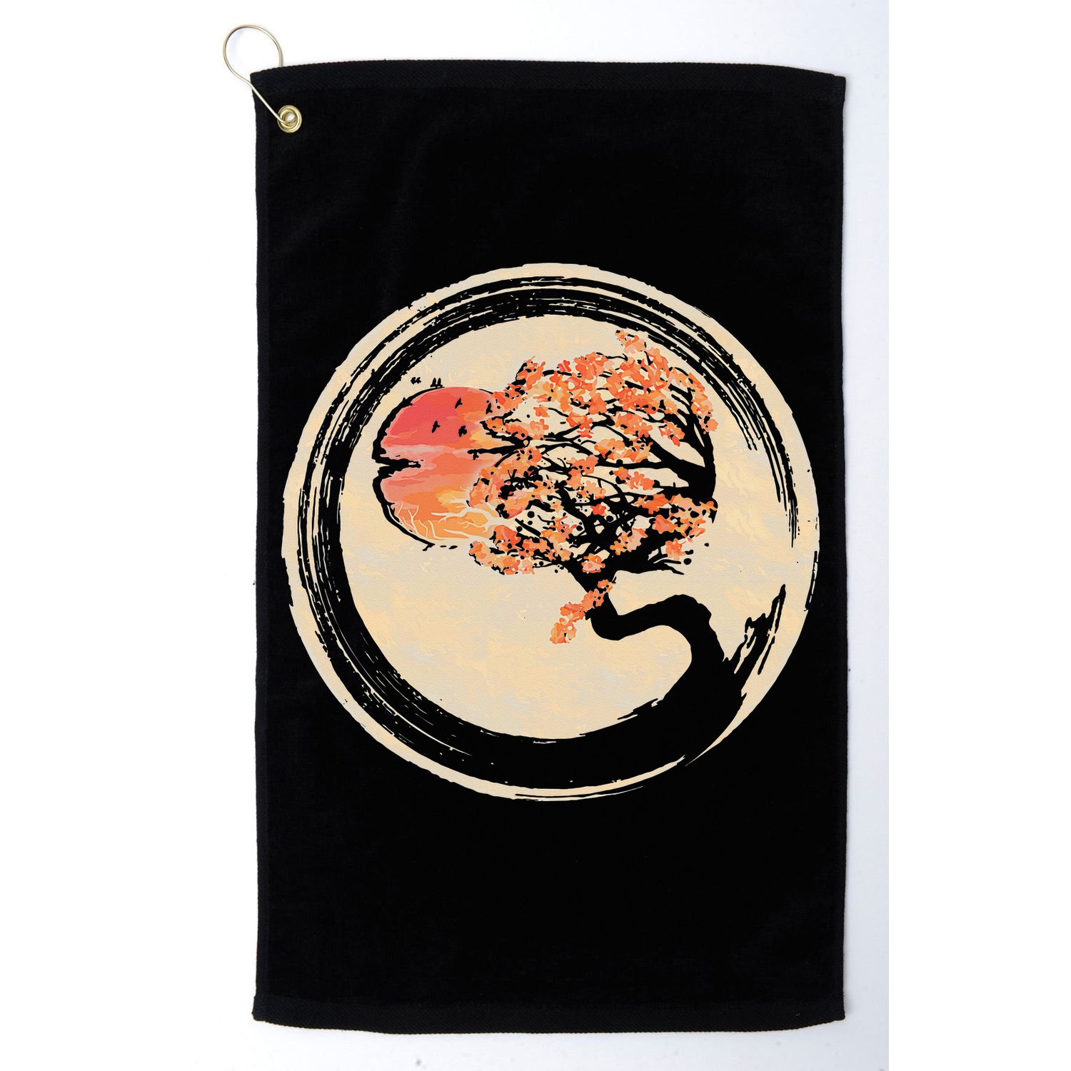 Bonsai Tree in Enso Circle Japanese Zen Golf Towel