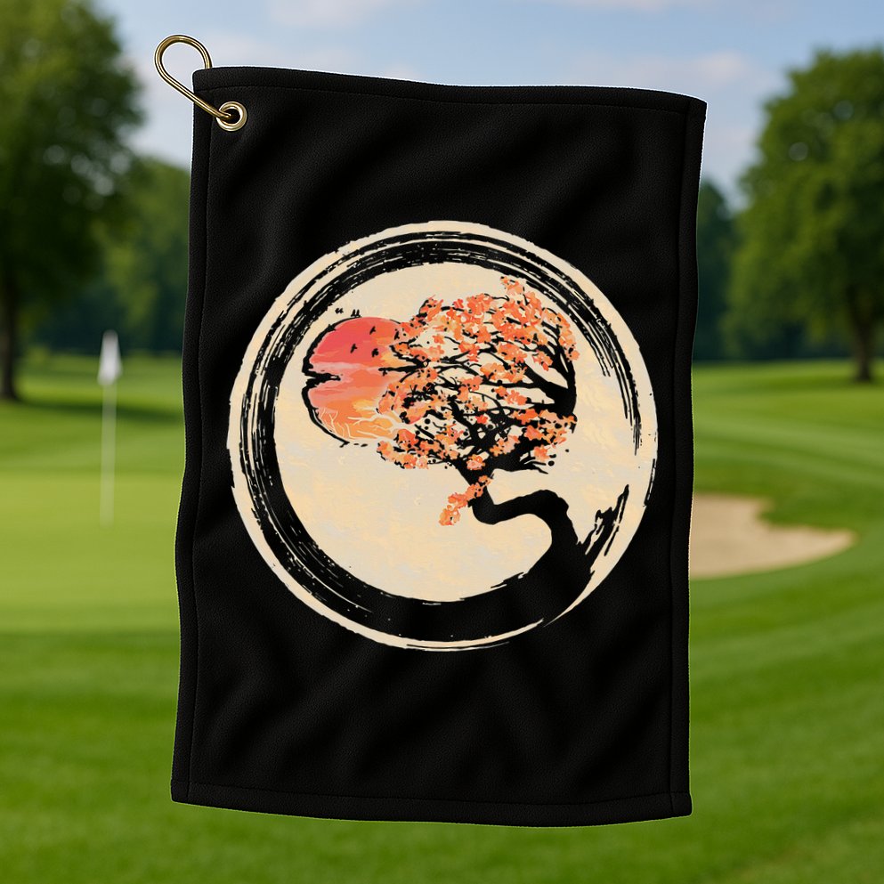 Bonsai Tree in Enso Circle Japanese Zen Golf Towel