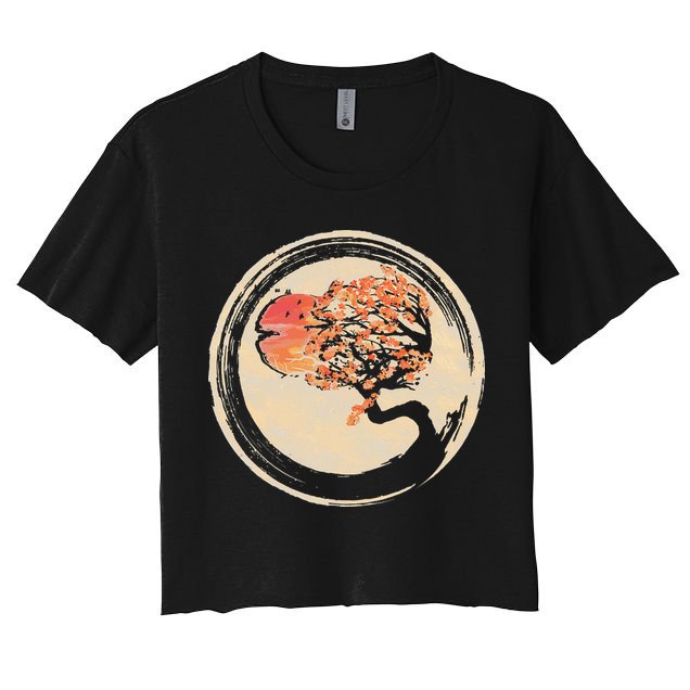 Bonsai Tree in Enso Circle Japanese Zen Crop Top