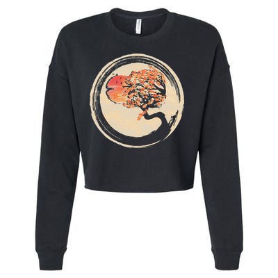 Bonsai Tree in Enso Circle Japanese Zen Cropped Pullover Crew