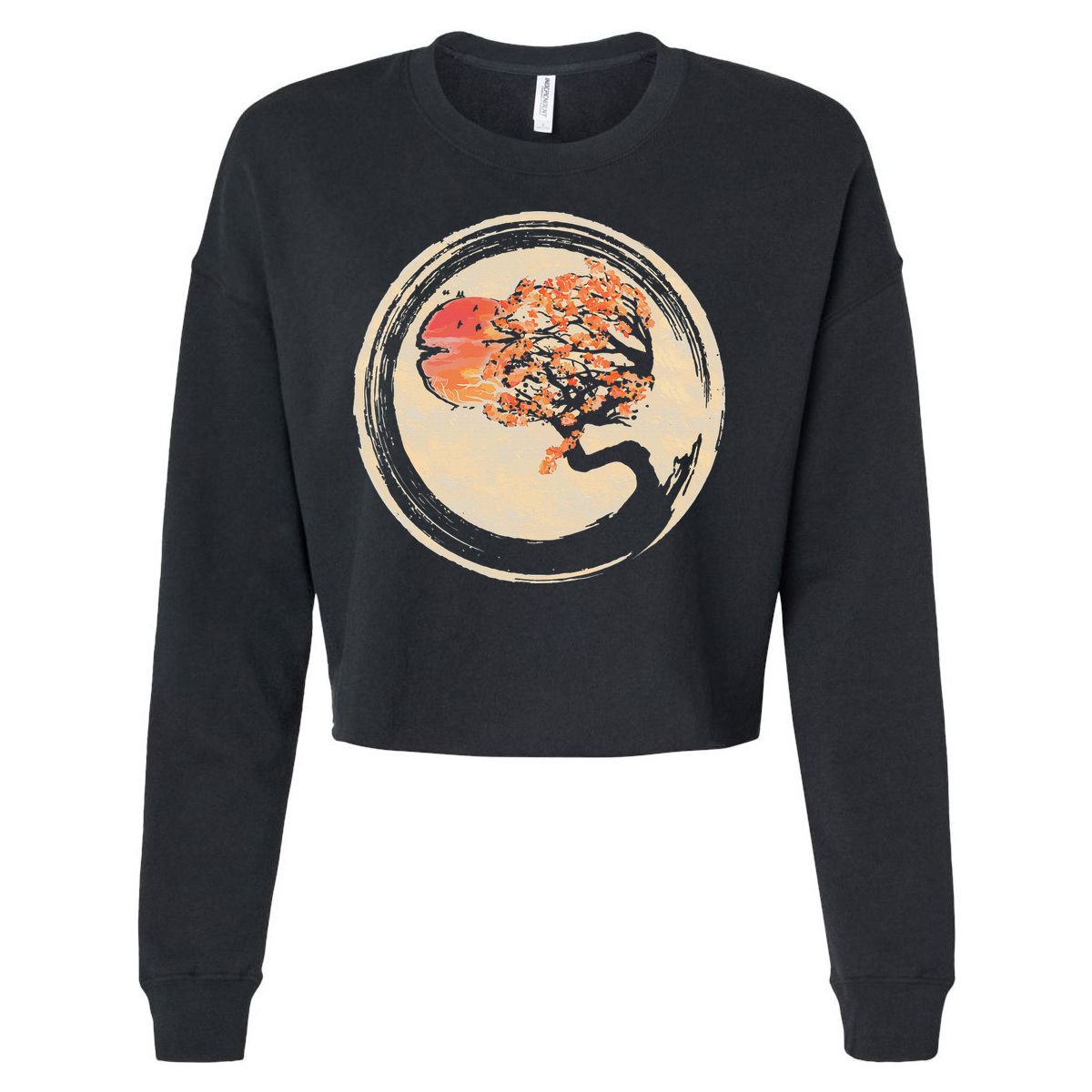 Bonsai Tree in Enso Circle Japanese Zen Cropped Pullover Crew