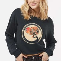 Bonsai Tree in Enso Circle Japanese Zen Cropped Pullover Crew