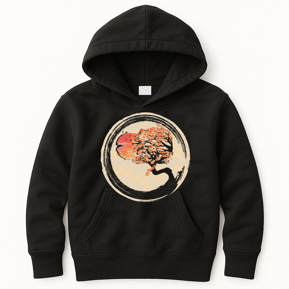 Bonsai Tree in Enso Circle Japanese Zen Kids Hoodie