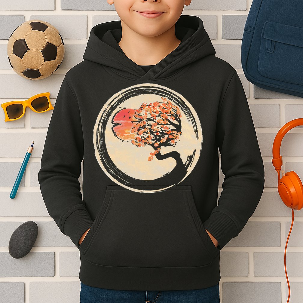 Bonsai Tree in Enso Circle Japanese Zen Kids Hoodie