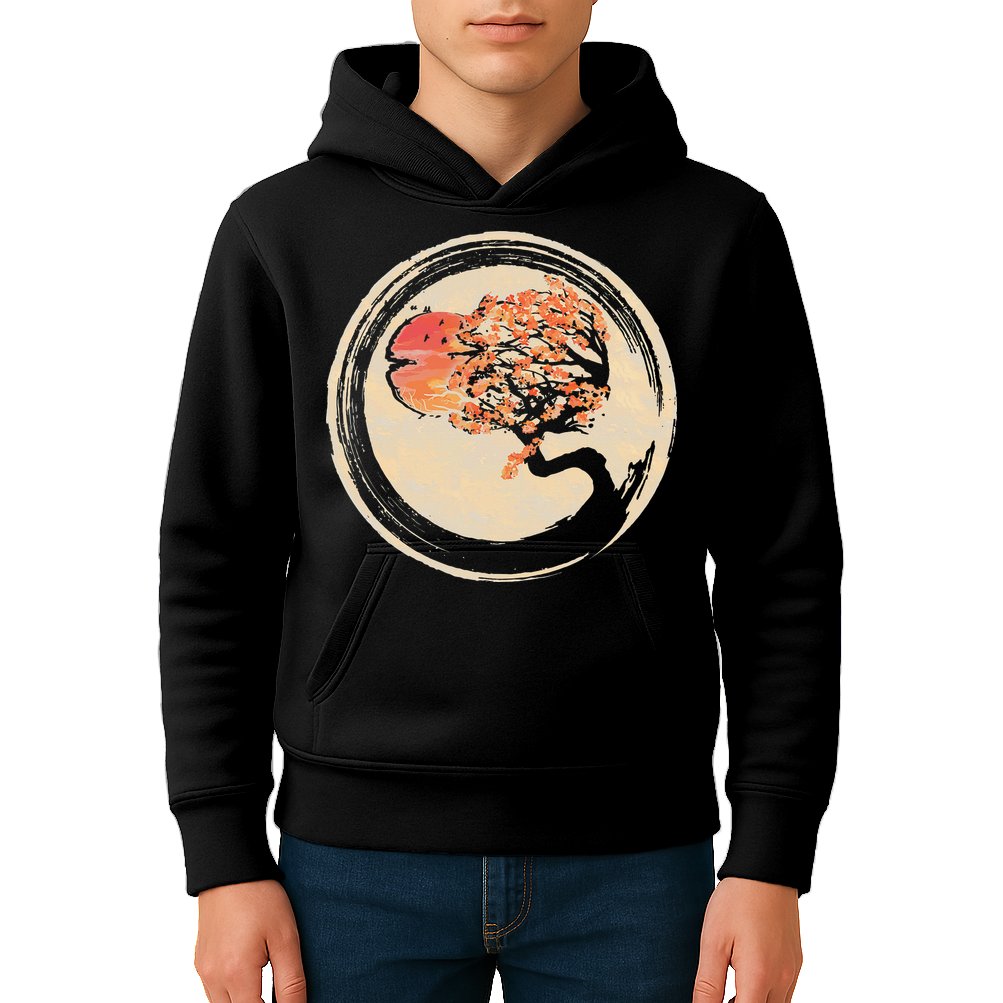 Bonsai Tree in Enso Circle Japanese Zen Kids Hoodie