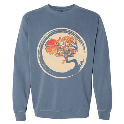 Bonsai Tree in Enso Circle Japanese Zen Garment-Dyed Sweatshirt