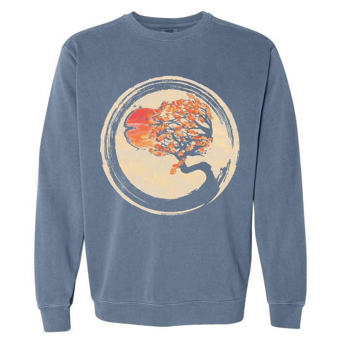 Bonsai Tree in Enso Circle Japanese Zen Garment-Dyed Sweatshirt