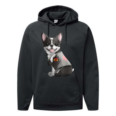 Boston Terrier I Love Mom Tattoo Dog Mothers Day Gift Performance Fleece Hoodie