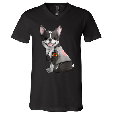 Boston Terrier I Love Mom Tattoo Dog Mothers Day Gift V-Neck T-Shirt