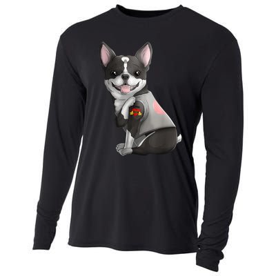 Boston Terrier I Love Mom Tattoo Dog Mothers Day Gift Cooling Performance Long Sleeve Crew