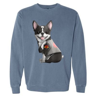 Boston Terrier I Love Mom Tattoo Dog Mothers Day Gift Garment-Dyed Sweatshirt