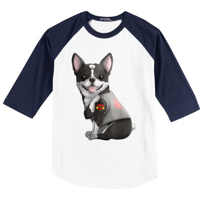 Boston Terrier I Love Mom Tattoo Dog Mothers Day Gift Baseball Sleeve Shirt