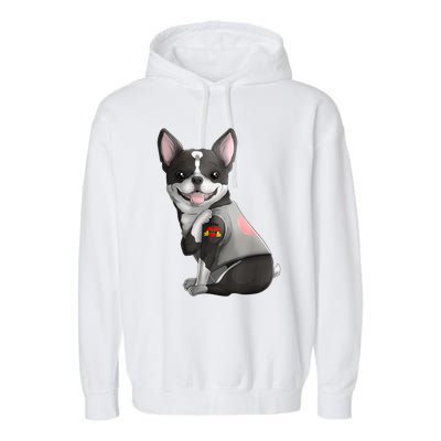 Boston Terrier I Love Mom Tattoo Dog Mothers Day Gift Garment-Dyed Fleece Hoodie