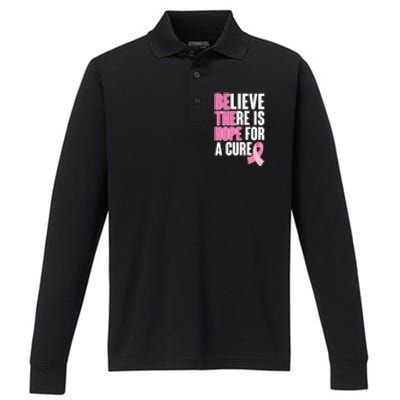 Believe There Is Hope For A Cure Be The Hope Breast Cancer Awareness Performance Long Sleeve Polo