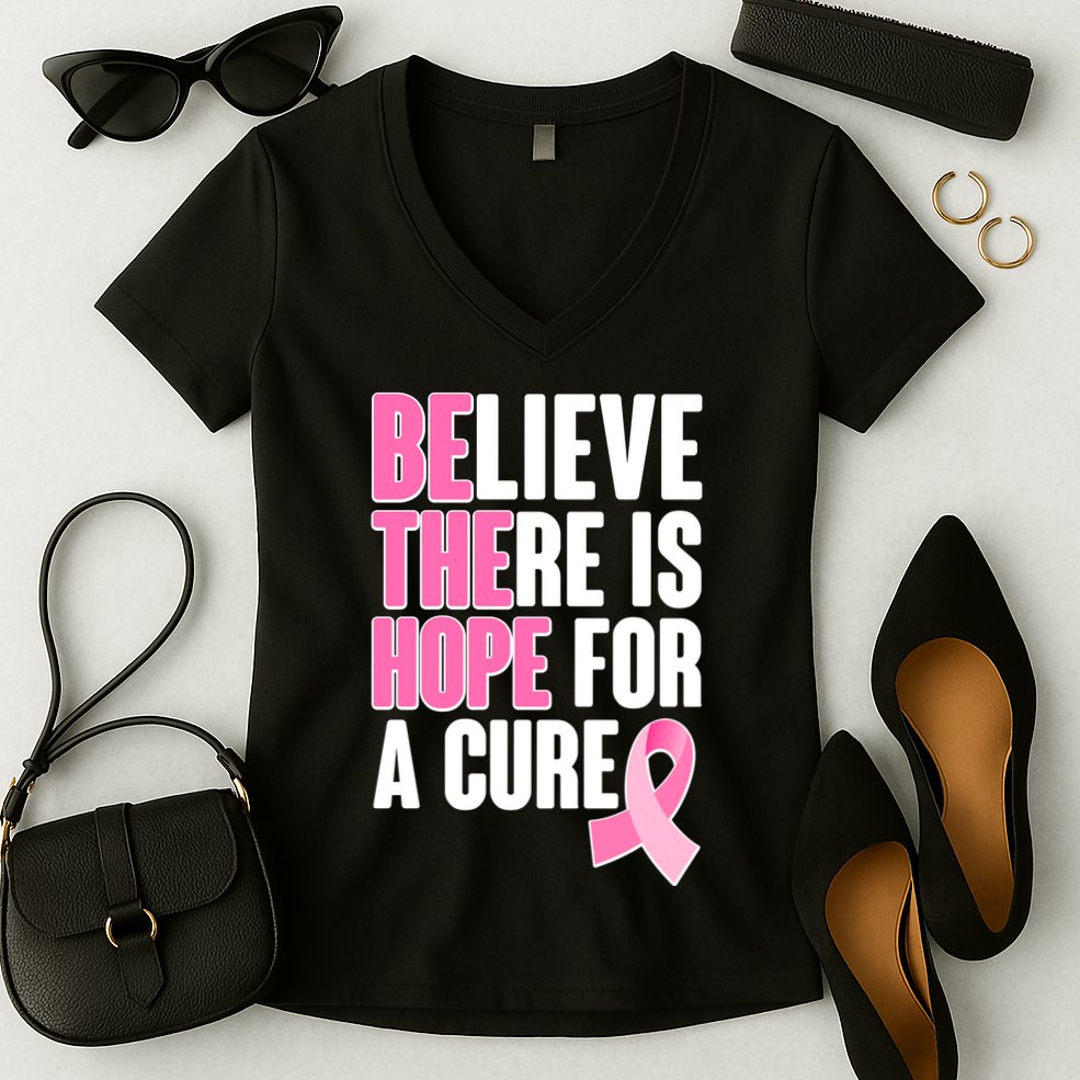 Believe There Is Hope For A Cure Be The Hope Breast Cancer Awareness Women's V-Neck T-Shirt