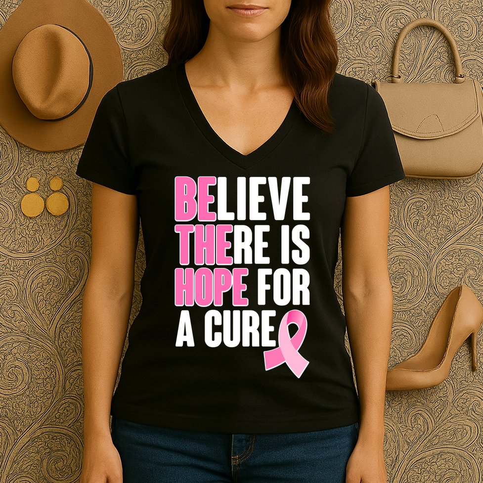 Believe There Is Hope For A Cure Be The Hope Breast Cancer Awareness Women's V-Neck T-Shirt