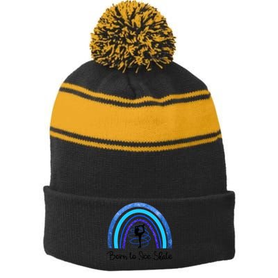 Born To Ice Skate / Figure Skater Athlete Skating Rainbow Stripe Pom Pom Beanie