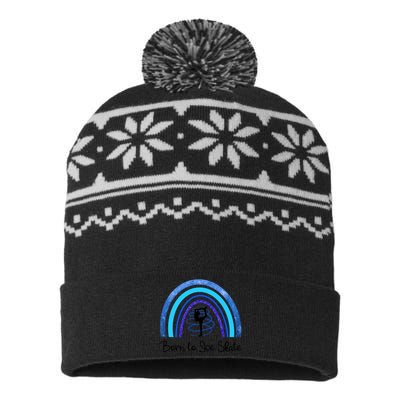 Born To Ice Skate / Figure Skater Athlete Skating Rainbow USA-Made Snowflake Beanie