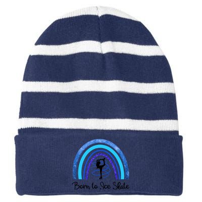 Born To Ice Skate / Figure Skater Athlete Skating Rainbow Striped Beanie with Solid Band