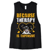 Because Therapy Is Expensive Papillion Gift Women's Racerback Cropped Tank