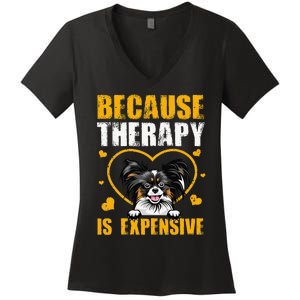 Because Therapy Is Expensive Papillion Gift Women's V-Neck T-Shirt